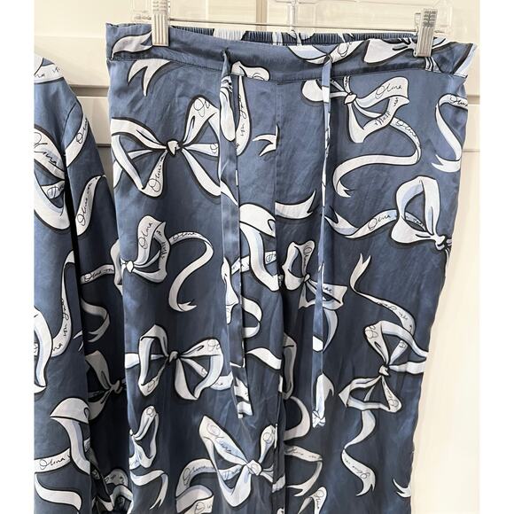 Olivia von Halle Blue Silk Satin Pajama Set Sz L Lila Arran Blue Bow Women’s - Picture 6 of 8